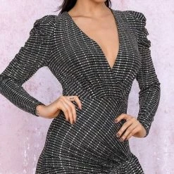 Jessica Bara Lauren Long Sleeve Glitter Mini Dress