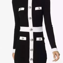 Jessica Bara Lorelle Silver Buttton High Neck Mini Dress