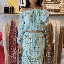 Shahida Parides Rhinestone Butterfly Crop Top