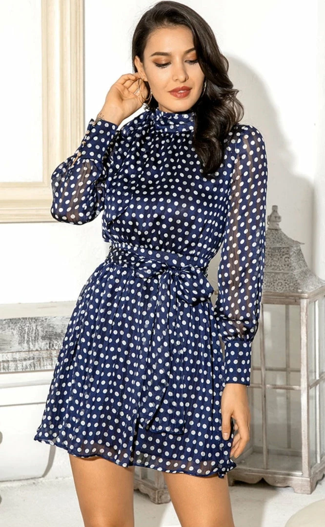 Jessica Bara Palmer Long Sleeve Polka Dot Belted Mini Dress Summer Lovin'