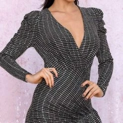 Jessica Bara Lauren Long Sleeve Glitter Mini Dress