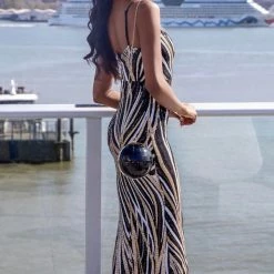 Jessica Bara Rosalyn V Neck Sequin Bodycon Gown