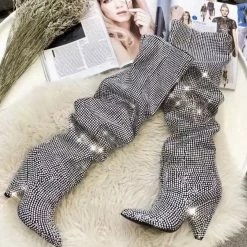 Jessica Bara Royalty Rhinestone Chunky Heeled Boots Influencer Style