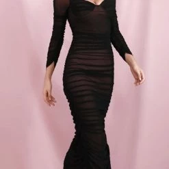 Jessica Bara Noreen Long Sleeve Ruched Maxi Dress