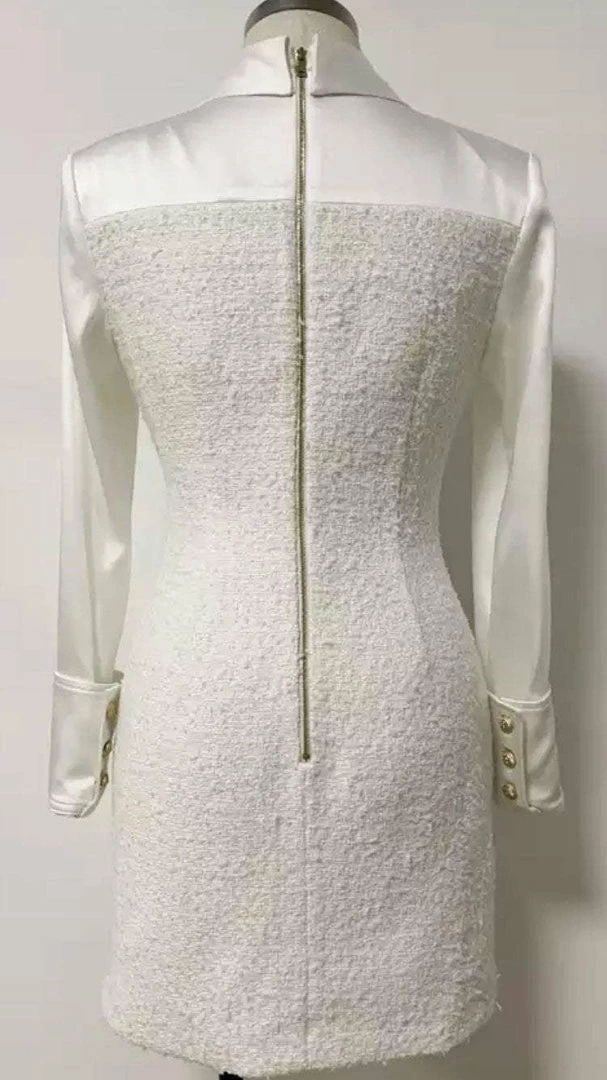 Influencer Style Jessica Bara Leighton Collar Tweed And Satin Mini Dress