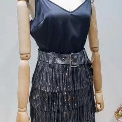 Jessica Bara Rachel Tassel Rhinestone Mini Skirt