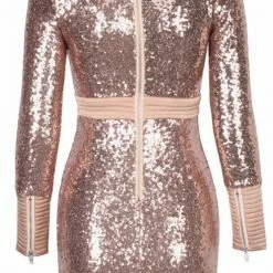 Jessica Bara Devin Long Sleeve Sequin Mini Dress Birthday Suit