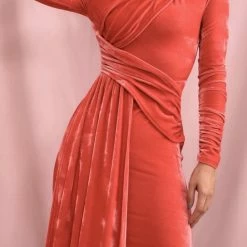 Jessica Bara Scarlette Velvet Draped Bodycon Dress Birthday Suit