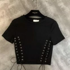 Reve Doll Essentials Jessica Bara Hailey Lace Up Short Sleeve Crop Top