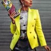 Jessica Bara Donatella Neon Lime Gold Button Blazer Influencer Style