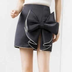 Jessica Bara Salome High Waisted Bow Mini Skirt Birthday Suit