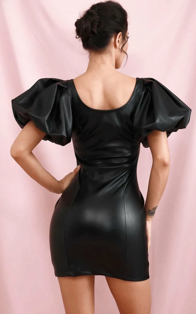 Birthday Suit Jessica Bara Rowan Puff Sleeve Leather Mini Dress