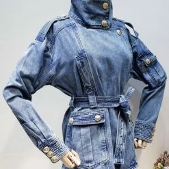 Reve Doll Essentials Jessica Bara Jayden Belted Gold Button Denim Jacket