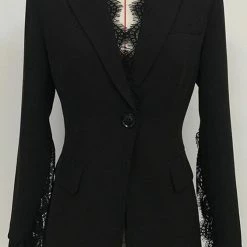 Jessica Bara Angela Lace Fringe Slit Sleeve Blazer