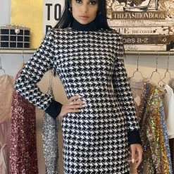 Jessica Bara Adrienne Houndstooth Bodycon Mini Dress