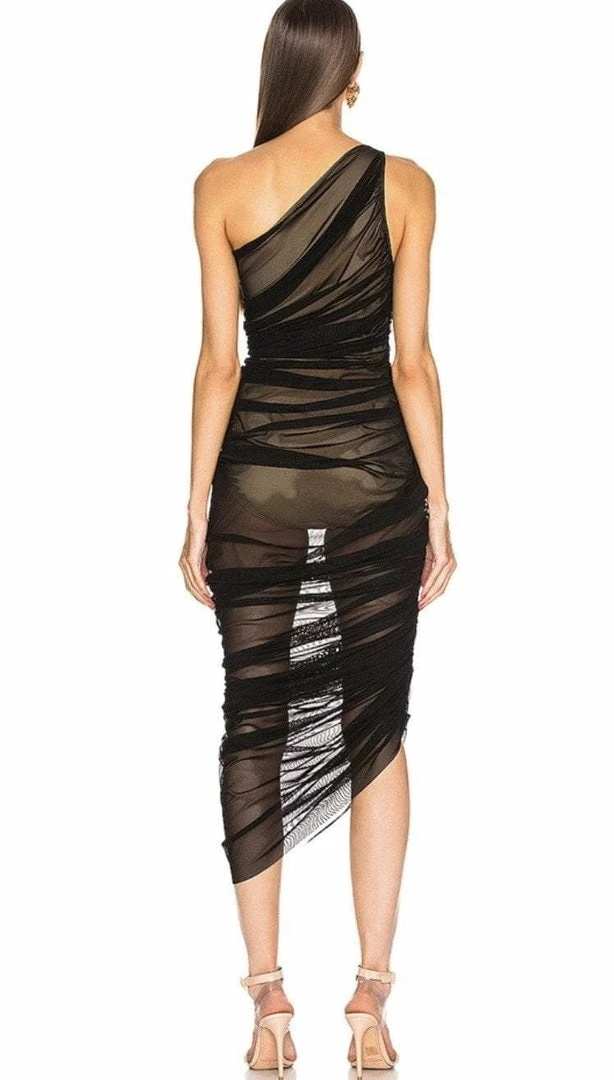 Influencer Style Jessica Bara Seaver One Shoulder Sheer Bodycon Dress