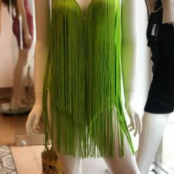 Jessica Bara Frida Fringe Lime Mini Dress