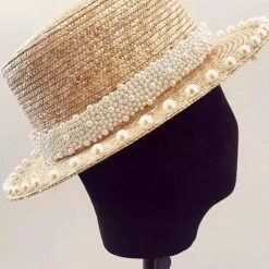 Jessica Bara Evie Pearl Straw Short Brim Hat