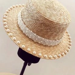 Jessica Bara Evie Pearl Straw Short Brim Hat