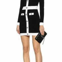 Jessica Bara Lorelle Silver Buttton High Neck Mini Dress