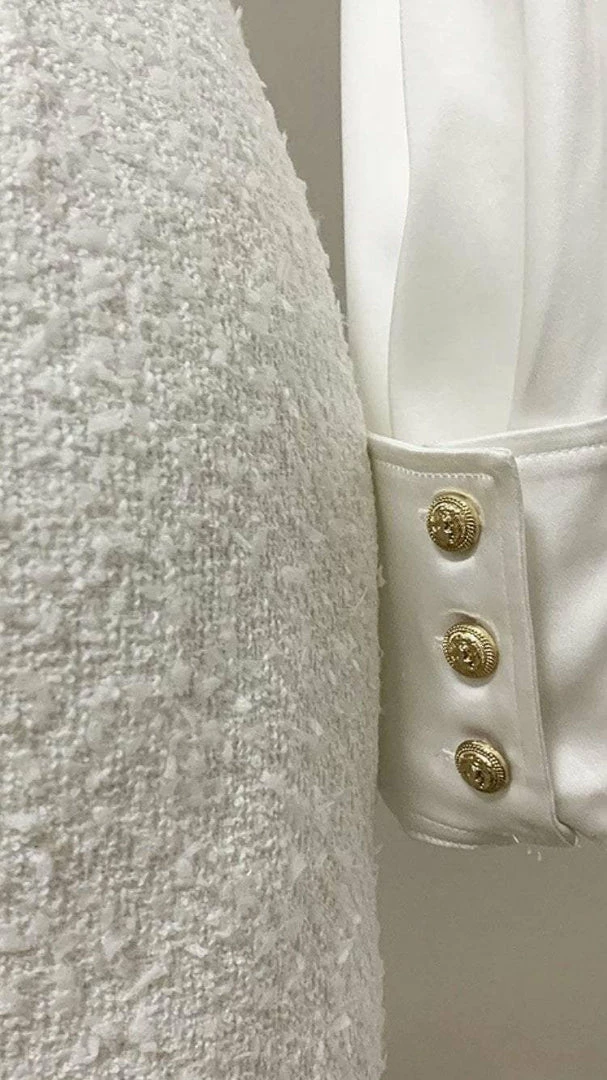 Influencer Style Jessica Bara Leighton Collar Tweed And Satin Mini Dress