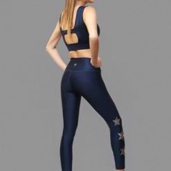 Bottoms Active Fit Aligned Silver Stars Legging