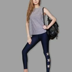 Bottoms Active Fit Aligned Silver Stars Legging