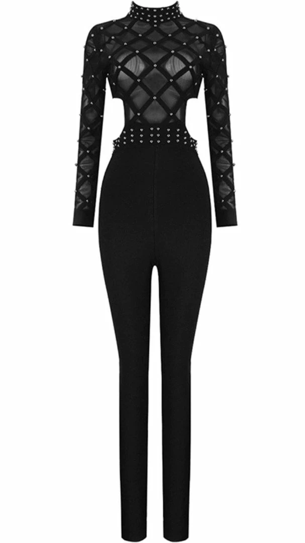 Birthday Suit Jessica Bara Jenna Beaded Cut Out Jumpsuit