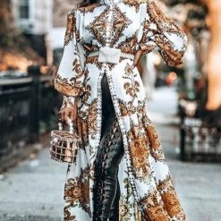 Influencer Style Jessica Bara Eden Long Sleeve Printed Maxi Dress