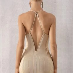 Jessica Bara Elizabeth V Neck Open Back Mini Dress Birthday Suit