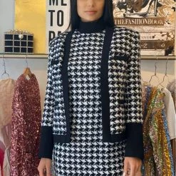 Jessica Bara Adrienne Houndstooth Bodycon Mini Dress