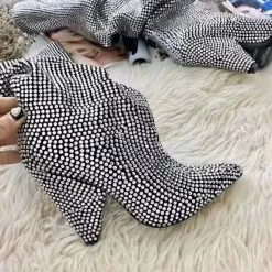 Jessica Bara Royalty Rhinestone Chunky Heeled Boots Influencer Style