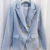 Jessica Bara Donatella Light Blue Gold Button Blazer Best Sellers