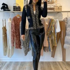 Jessica Bara Roscoe Long Sleeve Beaded Crystal Jacket Birthday Suit
