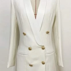 Jessica Bara Blakely Double Breasted Gold Button Blazer Dress