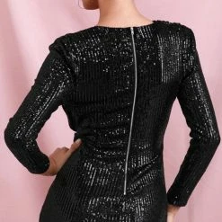 Jessica Bara Hadley Long Sleeve Sequin Draped Mini Dress Birthday Suit