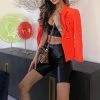 Jessica Bara Donatella Neon Orange Gold Button Blazer