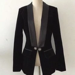 Jessica Bara Daveney Satin Collar Velvet Blazer