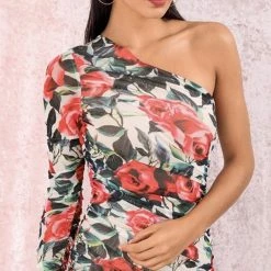 Jessica Bara Alexia One Shoulder Floral Bodycon Midi Dress