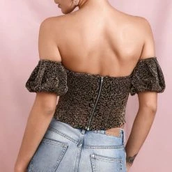 Jessica Bara Cali Off The Shoulder Leopard Crop Top Tops