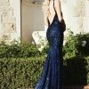 Nicole Bakti V Neck Sequin Backless Gown