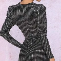 Jessica Bara Lauren Long Sleeve Glitter Mini Dress