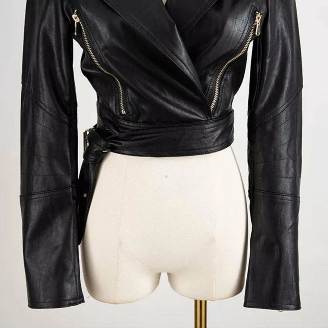 Outerwear Jessica Bara Oaklynn Cropped Faux Leather Jacket