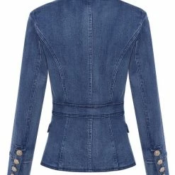 Reve Doll Essentials Jessica Bara Donatella Blue Denim Gold Button Blazer