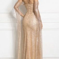 Jessica Bara Noa Strapless Oversized Sleeve Glitter Gown