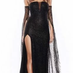 Jessica Bara Noa Strapless Oversized Sleeve Glitter Gown
