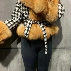 Jessica Bara Brody Houndstooth Fur Belted Jacket Influencer Style