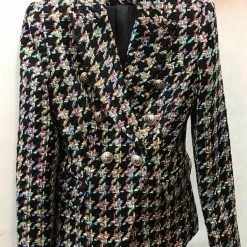 Jessica Bara Donatella Houndstooth Multi-Colored Tweed Blazer