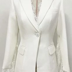 Jessica Bara Angela Lace Fringe Slit Sleeve Blazer