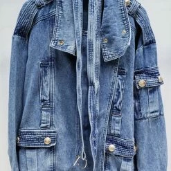 Reve Doll Essentials Jessica Bara Jayden Belted Gold Button Denim Jacket